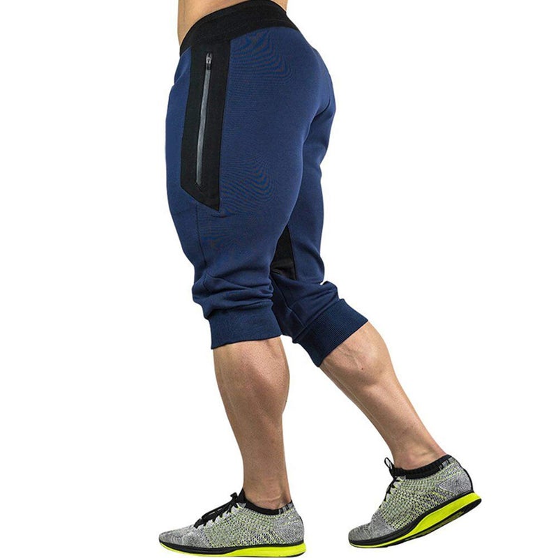 YSENTO Men's Casual Cotton Shorts 3/4 Jogger Capri Cropped Pants Below Knee Shorts with Pockets Navy Size 34 - Image 2